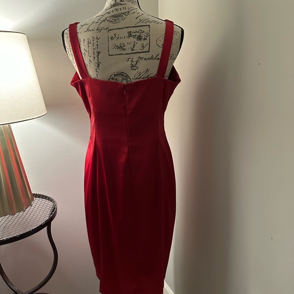 Calvin Klein Red Sheath Midi Dress Square Neck Sleeveless - Picture 2 of 5